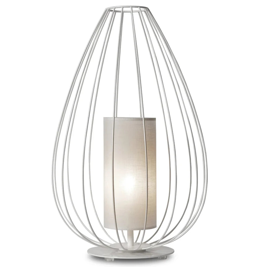 Cell Table Lamp, Tall, 58 cm H, White Metal with White Linen, E27, IP20