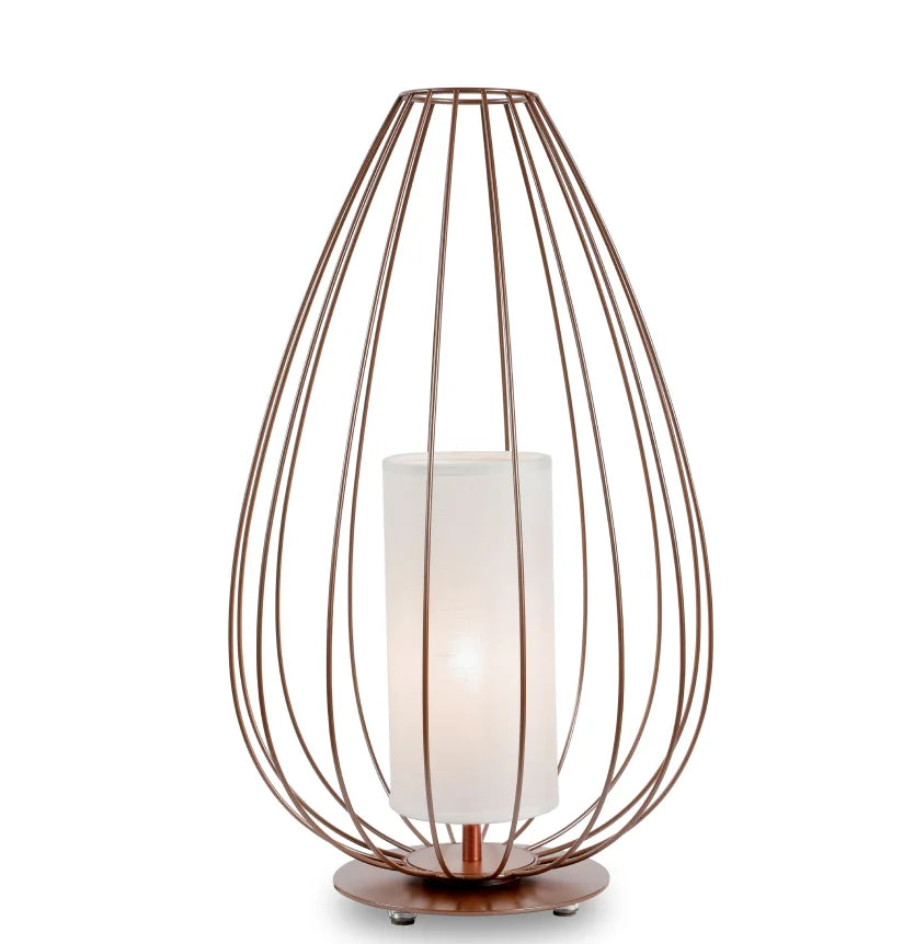 Cell Table Lamp, Tall, 58 cm H, Bronze Metal with White Linen, E27, IP20