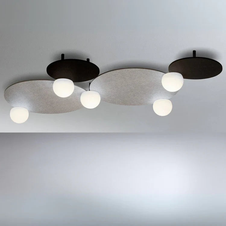 Circ Acoustic Ceiling, 5 Light, White Glass with Grey Panels, LED, IP20