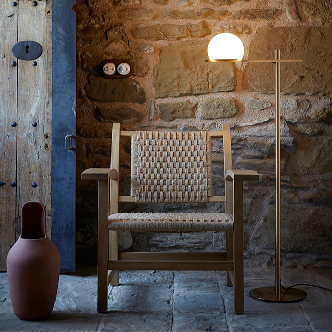 Circ Floor Lamp, Glass Shade with Satin Gold, LED, IP20