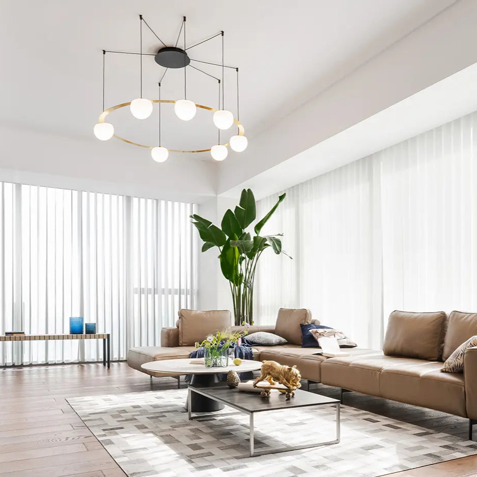 Circ Round Pendant, 7 Lights, White Glass with Black Hardware, Recessed Mount, LED, Triac Dim, IP20