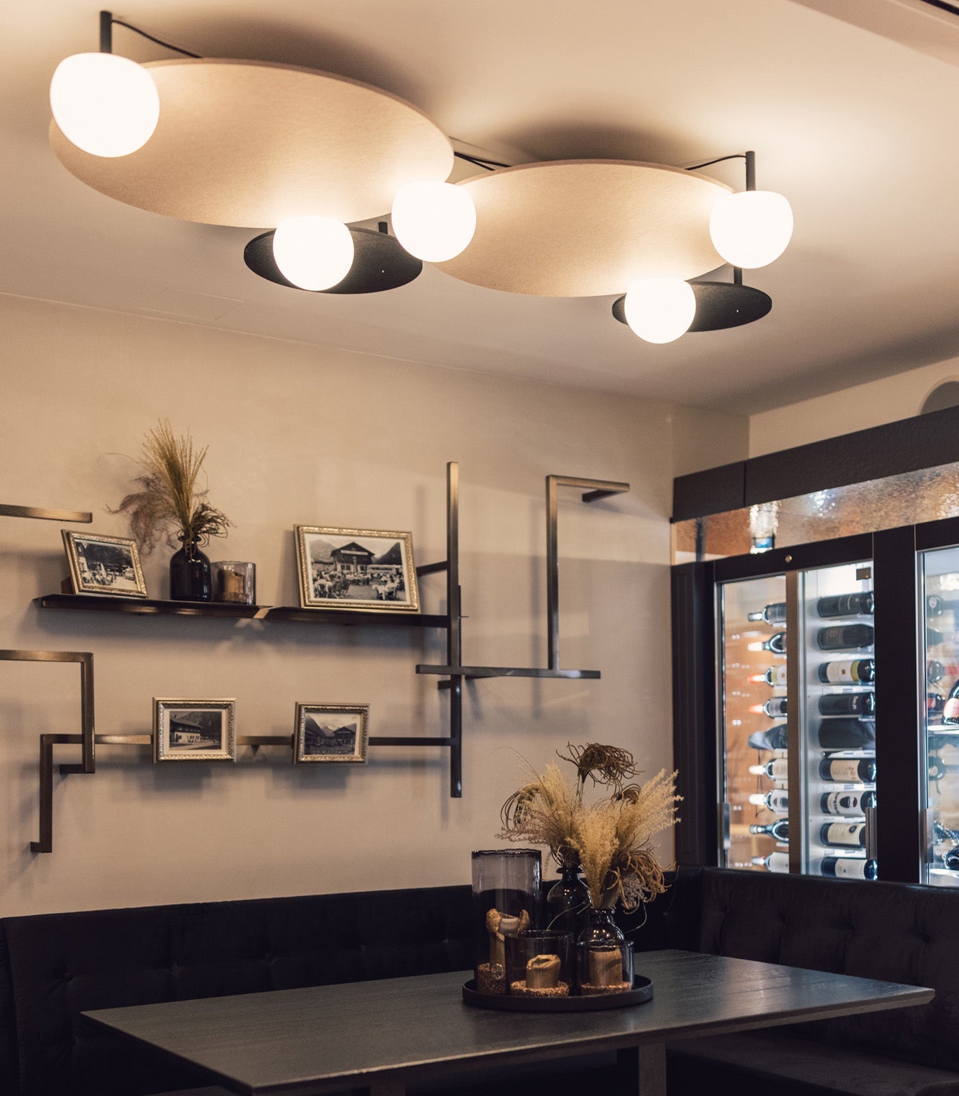 Circ Acoustic Ceiling, 5 Light, White Glass with Grey Panels, LED, IP20