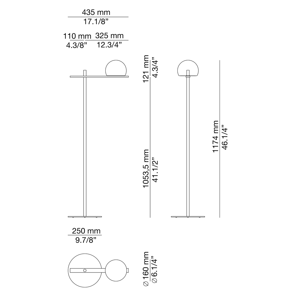 Circ Floor Lamp, Glass Shade with Satin Gold, LED, IP20