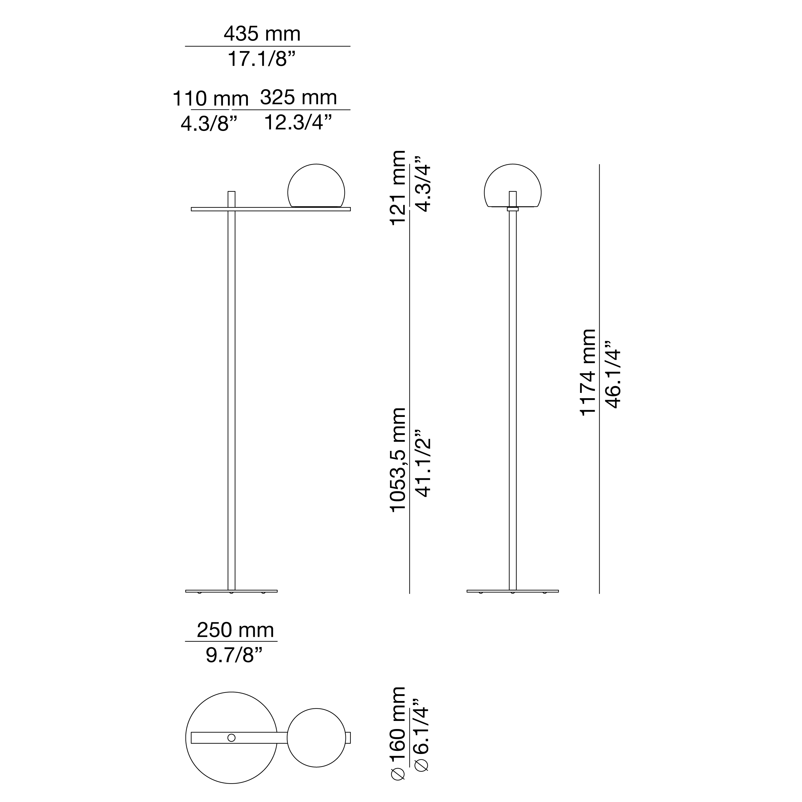 Circ Floor Lamp, Glass Shade with Satin Gold, LED, IP20