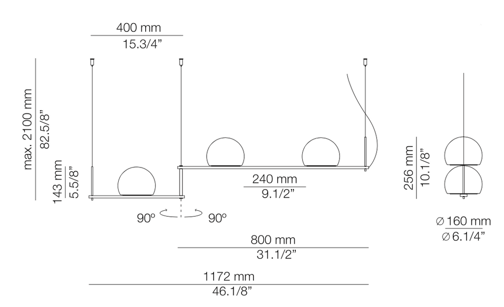 Circ Linear Pendant, Adjustable, 3 Lights, White Glass with Black Hardware, Recessed Mount, LED, Triac Dim, IP20