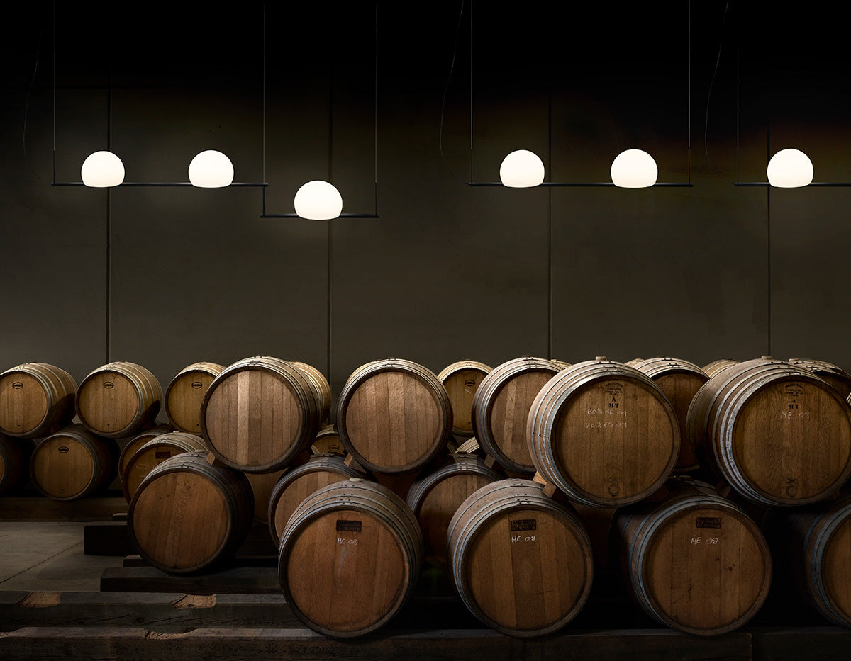 Circ Linear Pendant, Adjustable, 3 Lights, White Glass with Black Hardware, Recessed Mount, LED, Triac Dim, IP20