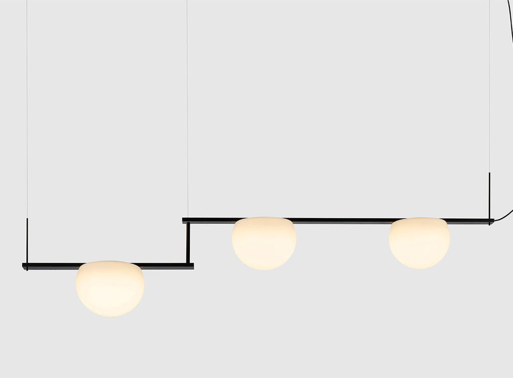 Circ Linear Pendant, Adjustable, 3 Lights, White Glass with Black Hardware, Surface Mount, LED, Triac Dim, IP20