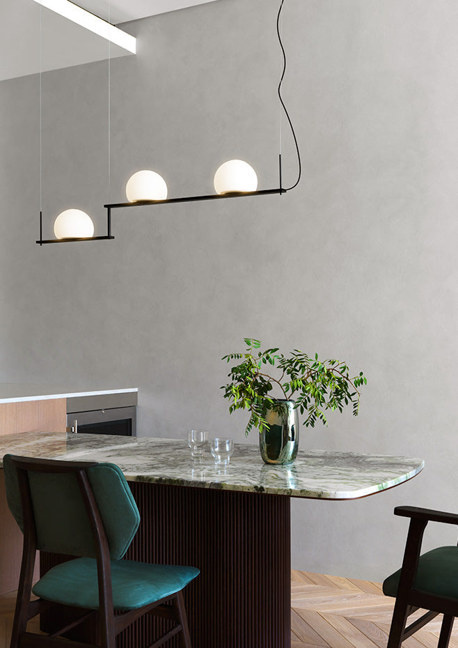 Circ Linear Pendant, 2 Lights, White Glass with Gold Hardware, Surface Mount, LED, Triac Dim, IP20