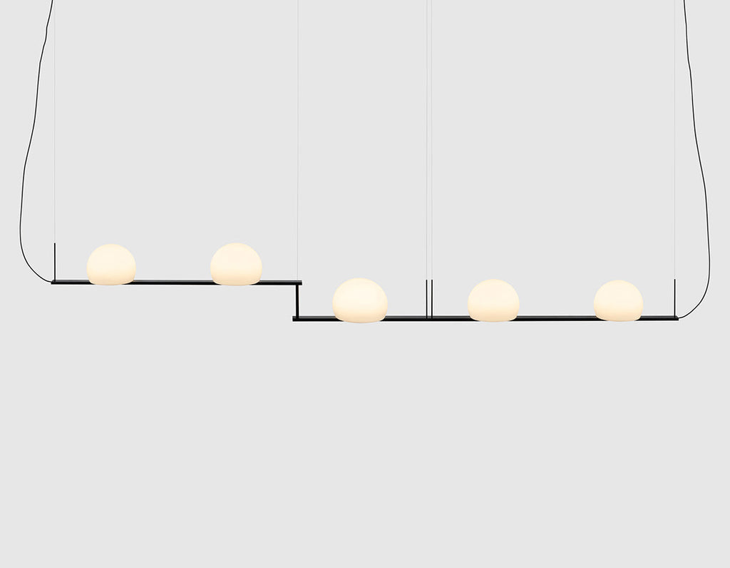 Circ Linear Pendant, Adjustable, 3 Lights, White Glass with Black Hardware, Recessed Mount, LED, Triac Dim, IP20