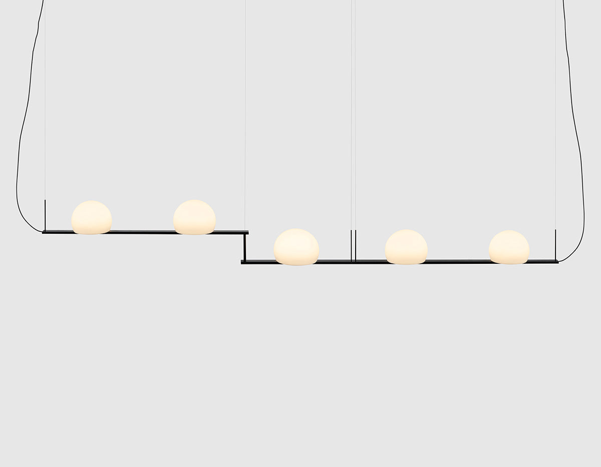 Circ Linear Pendant, Adjustable, 3 Lights, White Glass with Black Hardware, Recessed Mount, LED, Triac Dim, IP20