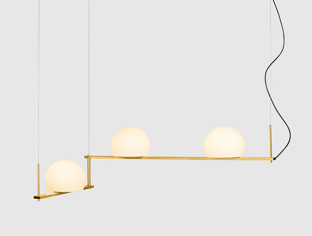 Circ Linear Pendant, Adjustable, 3 Lights, White Glass with Gold Hardware, Surface Mount, LED, Triac Dim, IP20