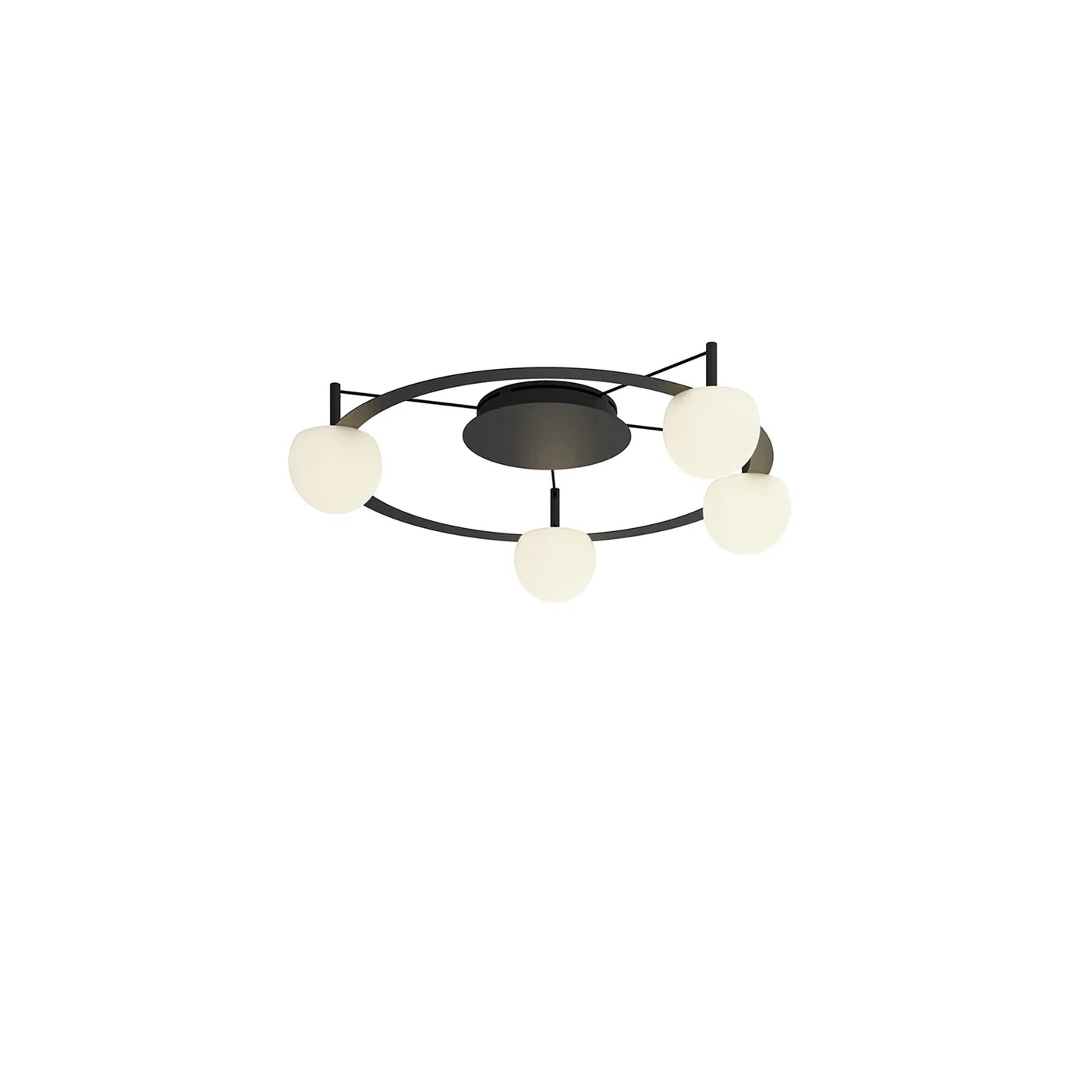 Circ Round Ceiling, 4 Lights, White Glass with Gold Hardware, Surface Mount, LED, Triac Dim, IP20