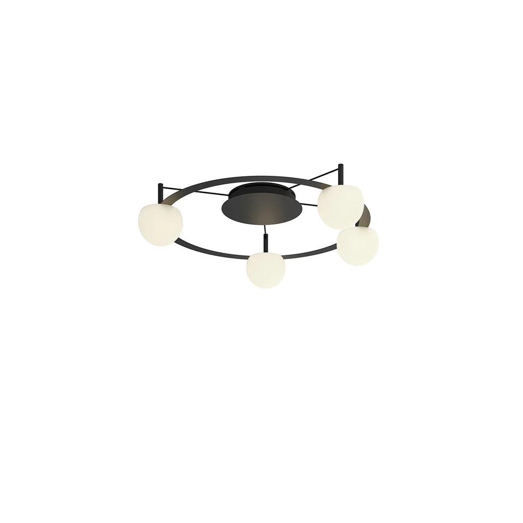 Circ Round Ceiling, 4 Lights, White Glass with Black Hardware, Recessed Mount, LED, Triac Dim, IP20