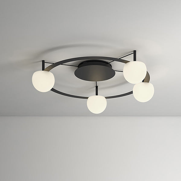 Circ Round Pendant, 4 Lights, White Glass with Gold Hardware, Recessed Mount, LED, Triac Dim, IP20