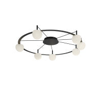 Circ Round Ceiling, 7 Lights, White Glass with Black Hardware, Surface Mount, LED, Triac Dim, IP20