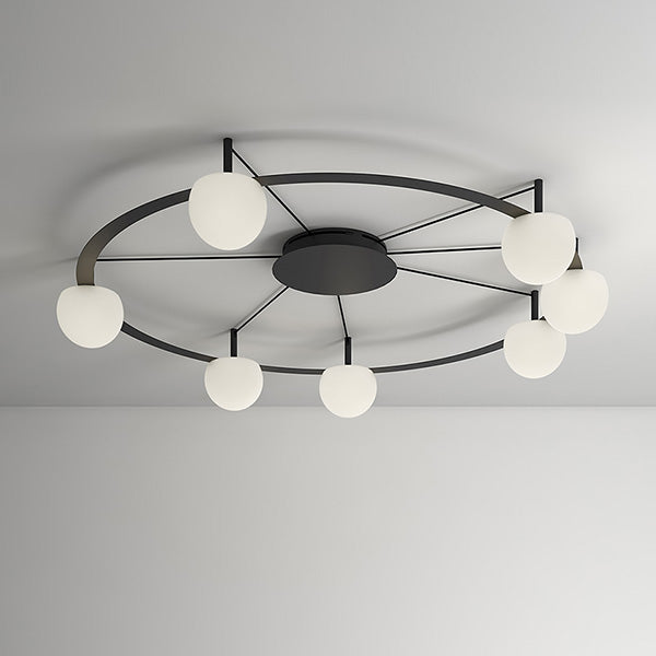 Circ Round Ceiling, 7 Lights, White Glass with Gold Hardware, Surface Mount, LED, Triac Dim, IP20