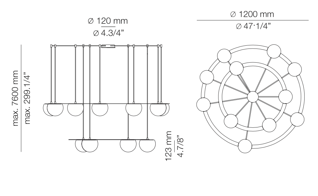 Circ Round Pendant, 2 Tiers, 4 + 7 Lights, White Glass with Gold Hardware, Recessed Mount, LED, Triac Dim, IP20