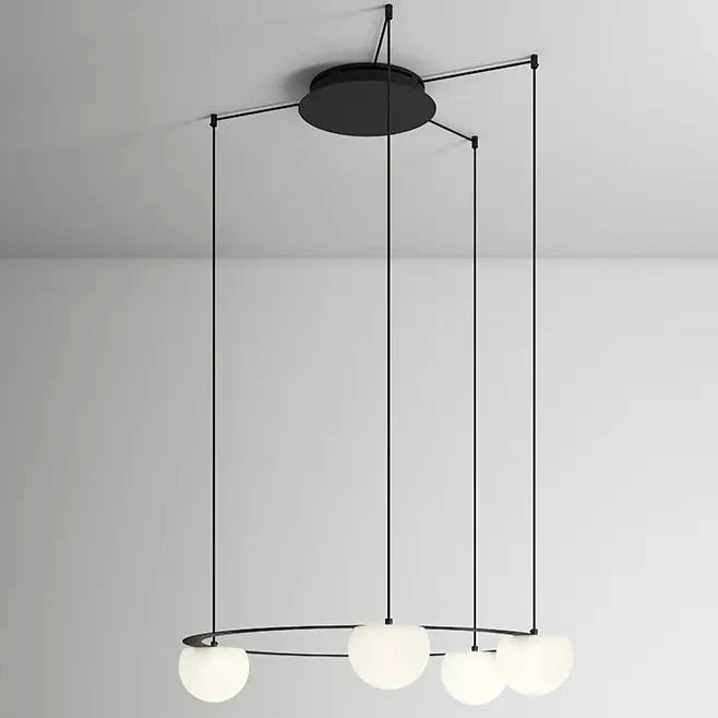 Circ Round Pendant, 4 Lights, White Glass with Black Hardware, Recessed Mount, LED, Triac Dim, IP20