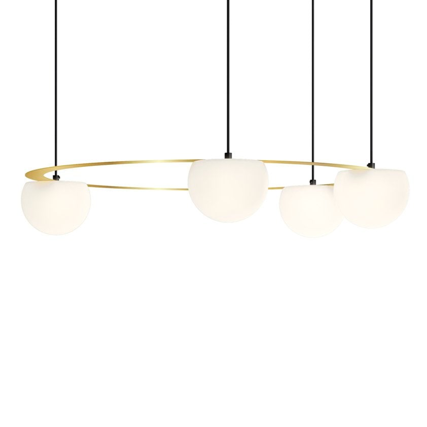 Circ Round Ceiling, 4 Lights, White Glass with Gold Hardware, Surface Mount, LED, Triac Dim, IP20