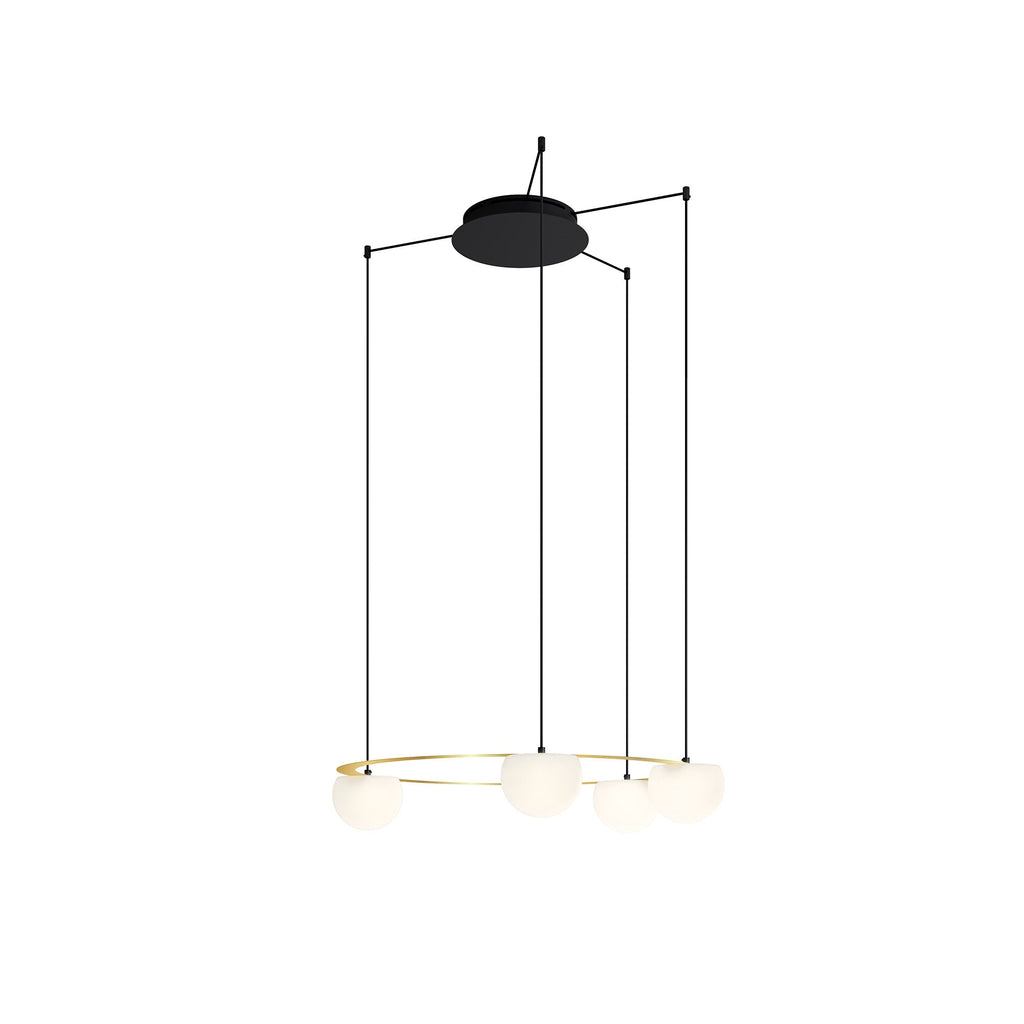 Circ Round Pendant, 2 Tiers, 4 + 7 Lights, White Glass with Gold Hardware, Recessed Mount, LED, Triac Dim, IP20
