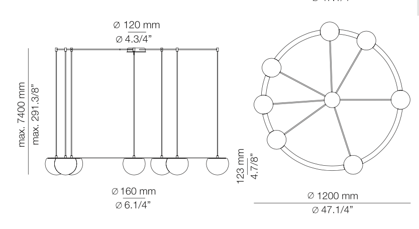 Circ Round Pendant, 7 Lights, White Glass with Gold Hardware, Recessed Mount, LED, Triac Dim, IP20