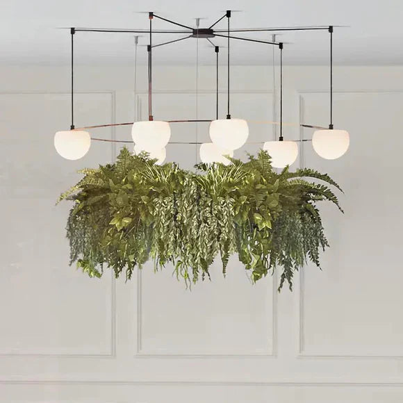 Circ Round Pendant, 7 Lights, White Glass with Gold Hardware and Faux Greenery, Recessed Mount, LED, Triac Dim, IP20