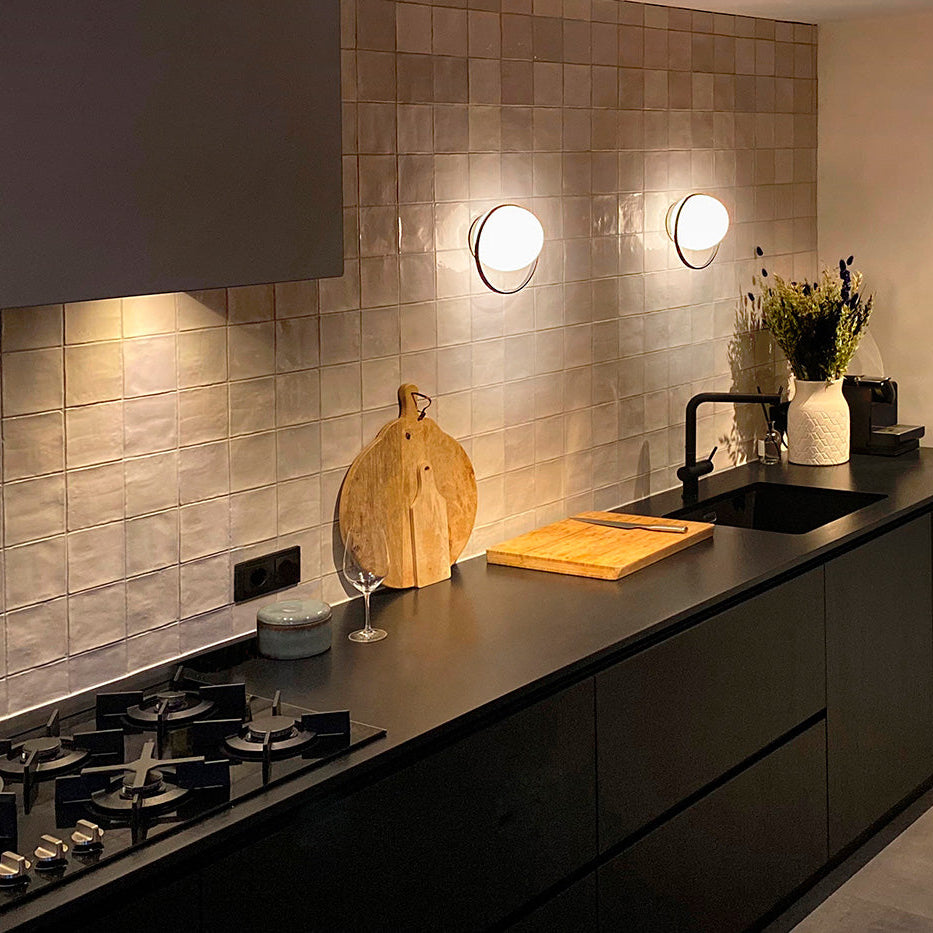 Circ Wall Light, White Glass with Black Ring, LED, Triac Dim, IP20