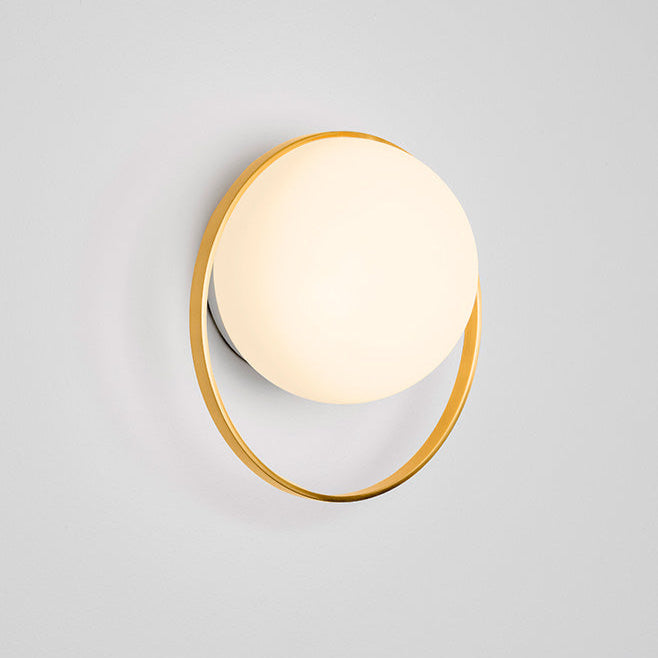 Circ Wall Light, White Glass with Gold Ring, LED, Triac Dim, IP20