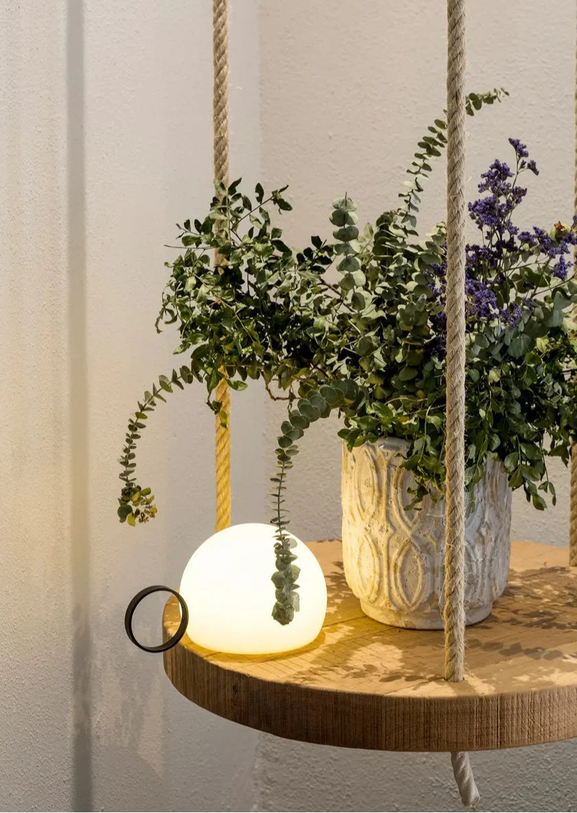 Circ Wireless Table Lamp, Poly Shade with Small Gold Ring, LED, IP67 INDOOR ONLY