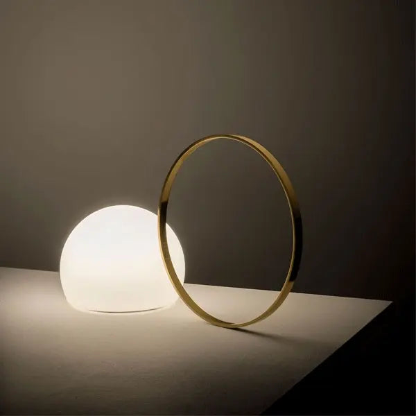 Circ Wireless Table Lamp, Poly Shade with Large Gold Ring, LED, IP67 INDOOR ONLY