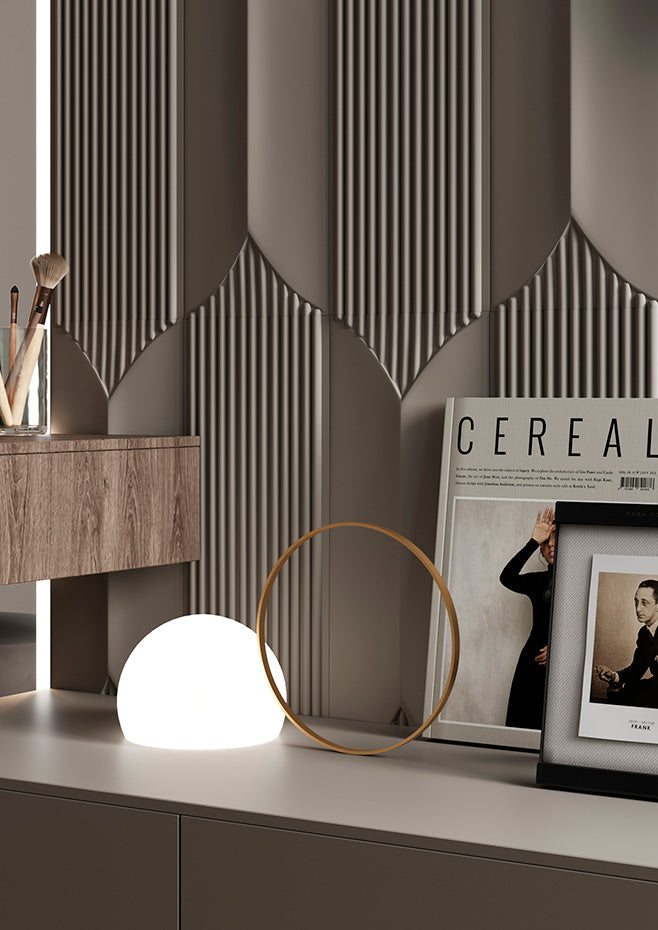 Circ Wireless Table Lamp, Poly Shade with Small Gold Ring, LED, IP67 INDOOR ONLY