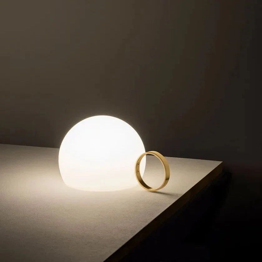 Circ Wireless Table Lamp, Poly Shade with Small Gold Ring, LED, IP67 INDOOR ONLY