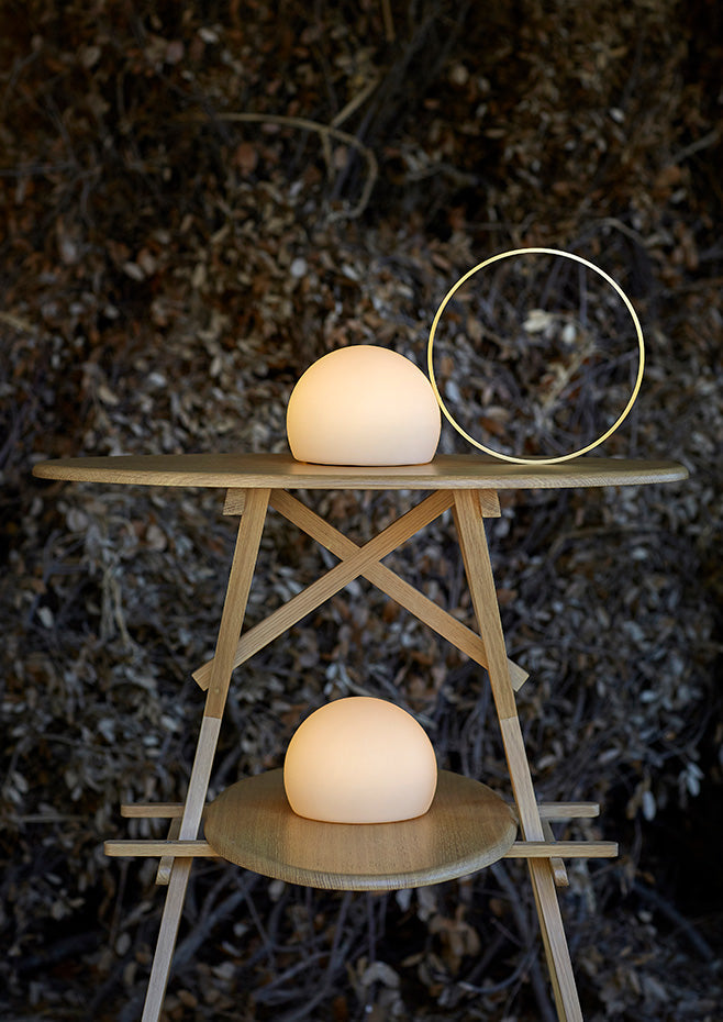 Circ Wireless Table Lamp, Poly Shade with Small Gold Ring, LED, IP67 INDOOR ONLY