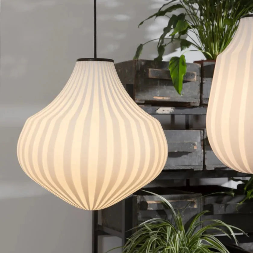 Circus pendant light, white filigree handblown glass, wide, E27, Triac Dim, IP20