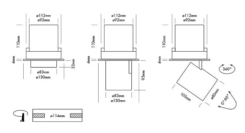 Cuckoo Extendable Spot Light, Adjustable, 120, White with Gold, 21.5W, LED, Dim, IP40