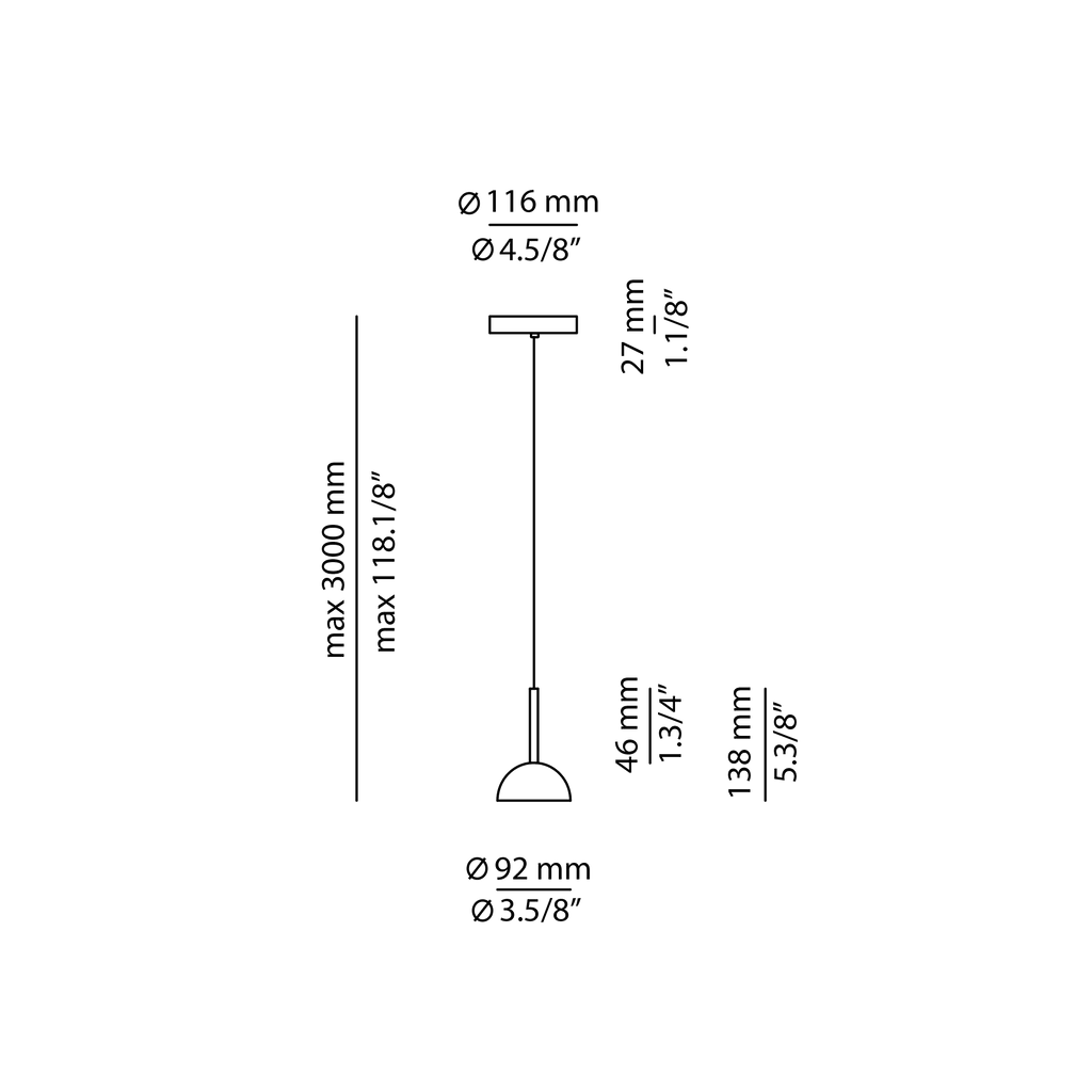 Cupolina Pendant, Black, LED, Surface Mount, On/Off, IP20