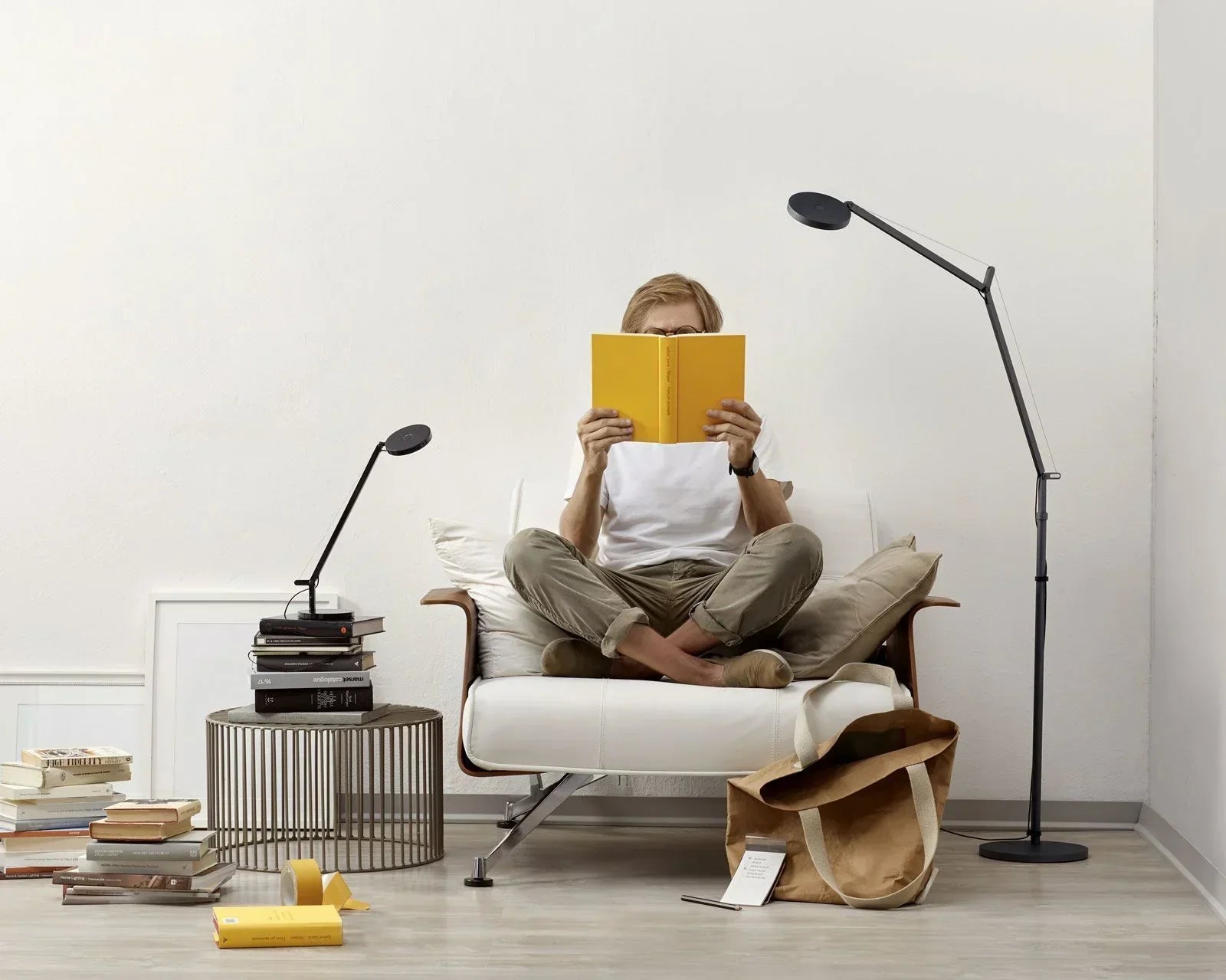 Demetra Adjustable Reading Floor Lamp, Black, LED, Touch Dimmer, IP20