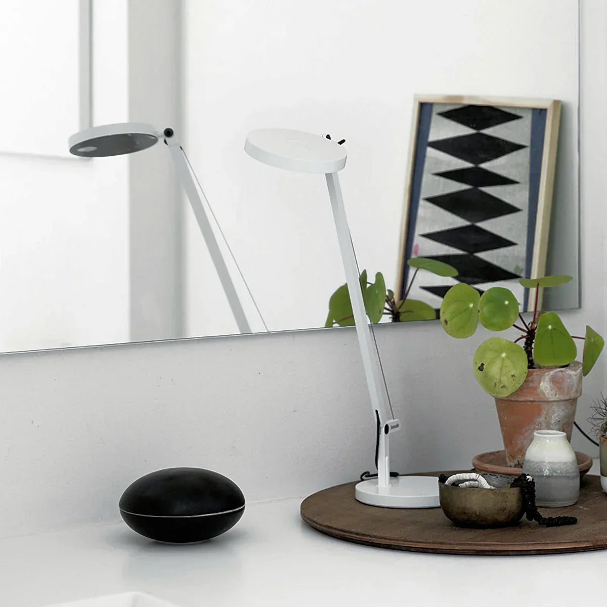 Demetra Single Arm Adjustable Reading Table Lamp, White, LED, Touch Dimmer, IP20