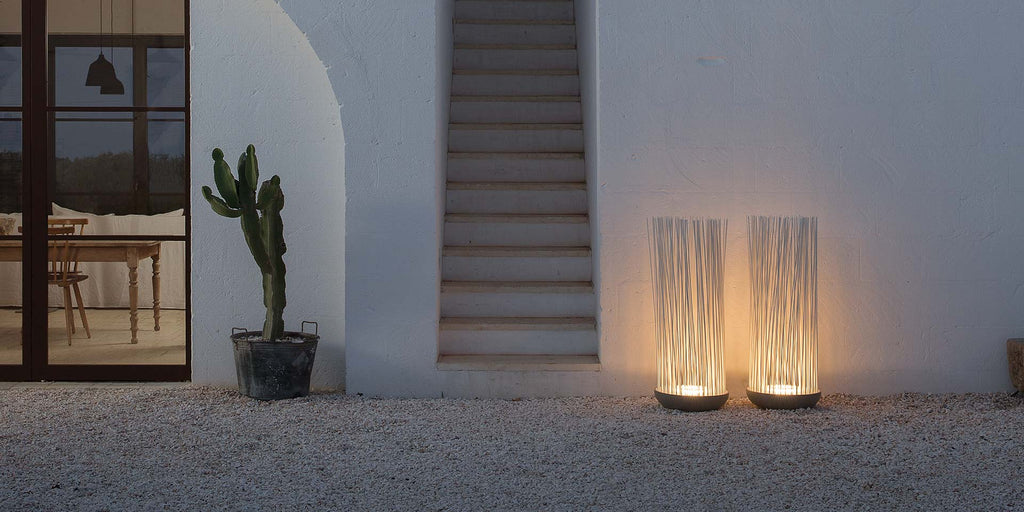 Don't Touch outdoor floor lamps by outdoor stairs