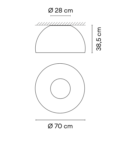 Duo Ceiling, Dome Straight Large, 70 cm ø, White with Wood Interior, 26.5W, LED, Dim
