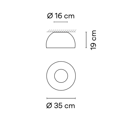 Duo Ceiling, Dome Straight Small, 35 cm ø, Cream with Wood Interior, 12W, LED, Dim
