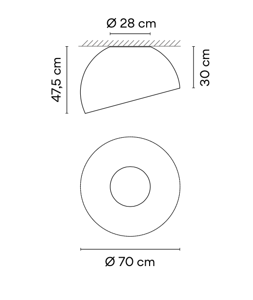 Duo Ceiling, Dome Tilted Large, 70 cm ø, White with Wood Interior, 26.5W, LED, Dim