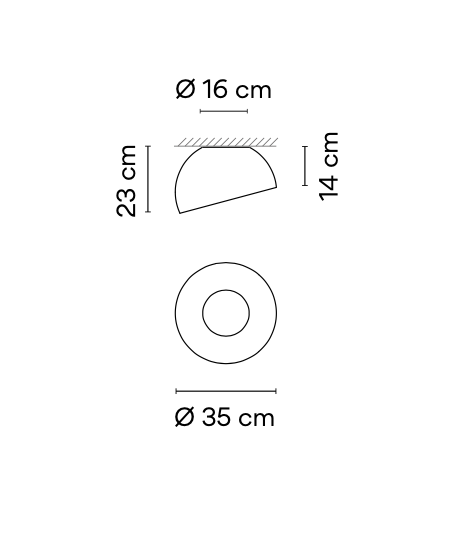 Duo Ceiling, Dome Tilted Small, 35 cm ø, White with Wood Interior, 12W, LED, Dim