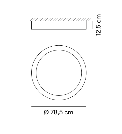 Duo Ceiling, Round Flat Large, 78.5 cm ø, Graphite with Wood Interior, 50W, LED, Dim