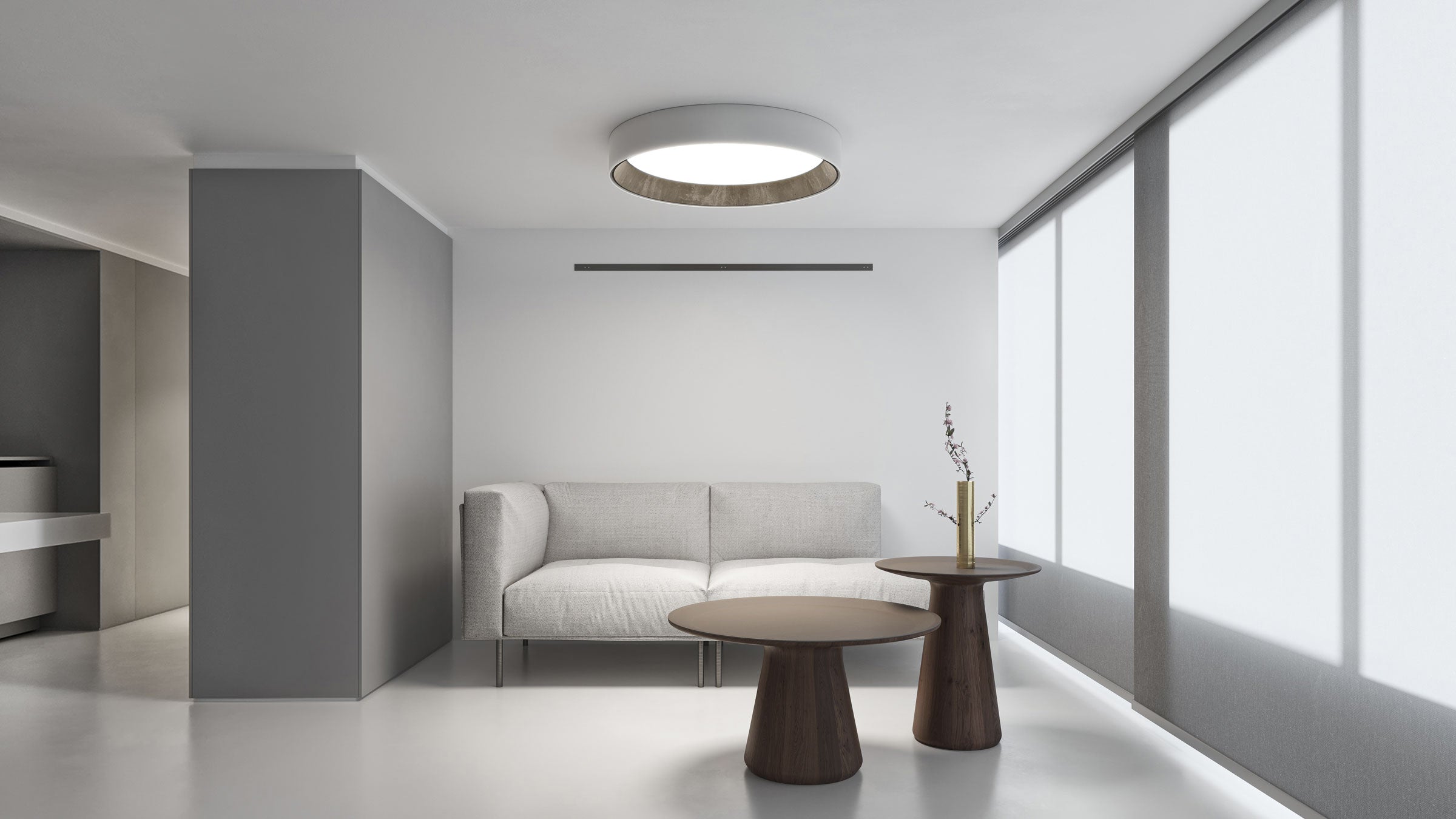 Duo Ceiling, Round Flat Large, 78.5 cm ø, Cream with Wood Interior, 50W, LED, Dim
