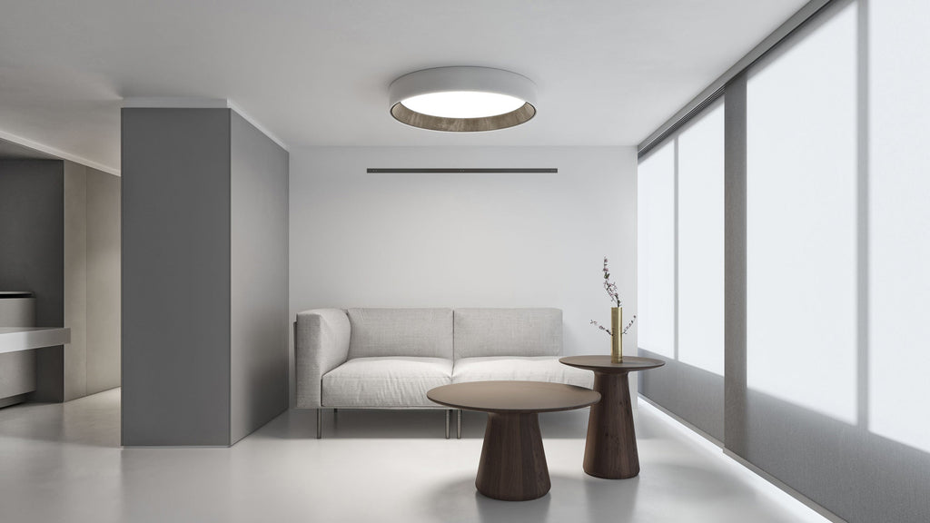 Duo Ceiling, Round Flat Small, 47.5 cm ø, Cream with Wood Interior, 26.5W, LED, Dim
