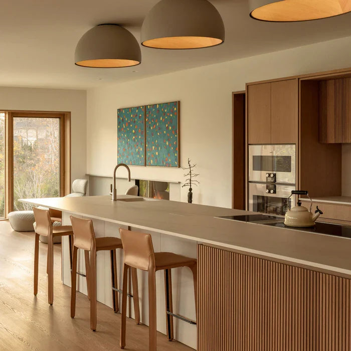 Duo Ceiling, Dome Straight Large, 70 cm ø, Cream with Wood Interior, 26.5W, LED, Dim