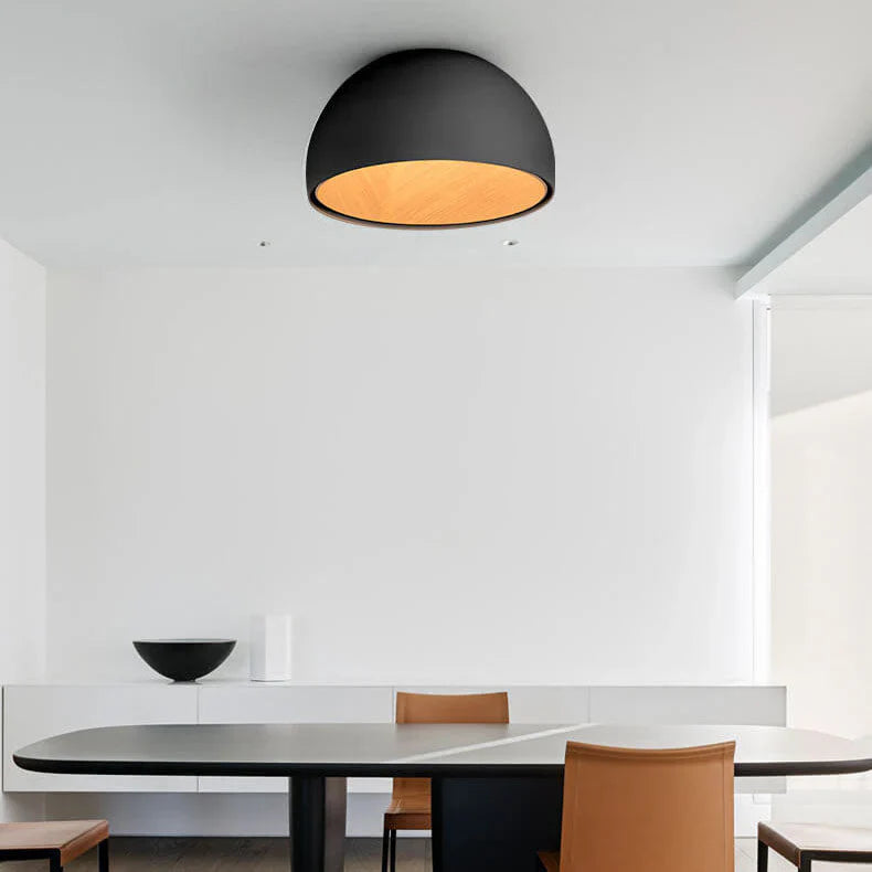 Duo Ceiling, Dome Tilted Large, 70 cm ø, Cream with Wood Interior, 26.5W, LED, Dim