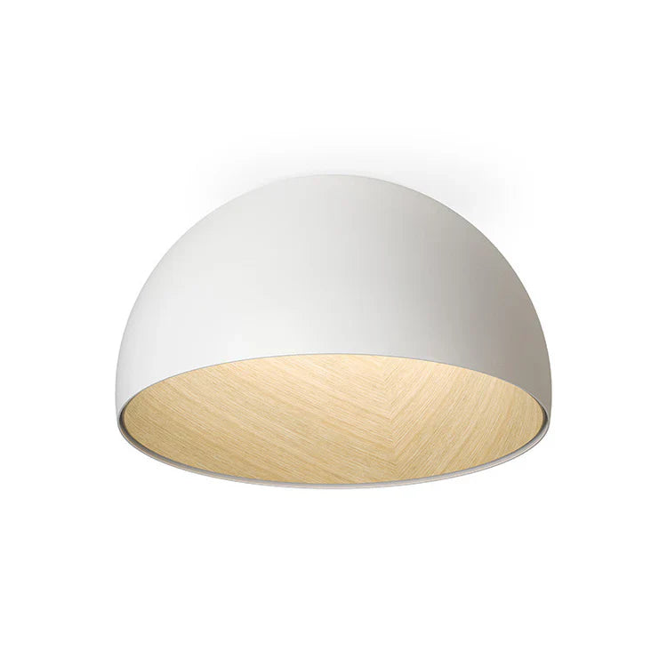 Duo Ceiling, Dome Straight Large, 70 cm ø, White with Wood Interior, 26.5W, LED, Dim