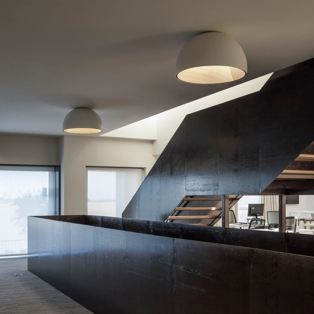 Duo Ceiling, Dome Straight Large, 70 cm ø, Graphite with Wood Interior, 26.5W, LED, Dim